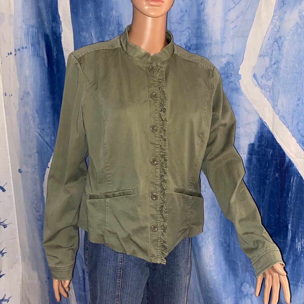 New York & Co Green Military ruffle jacket